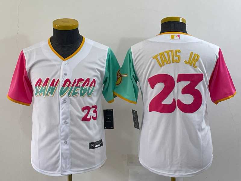 Youth San Diego Padres #23 Fernando Tatis Jr White Number 2022 City Connect Cool Base Stitched Jersey,We sell and wholesale Youth San Diego Padres #23 Fernando Tatis Jr White Number 2022 City Connect Cool Base Stitched Jersey on line form chian!